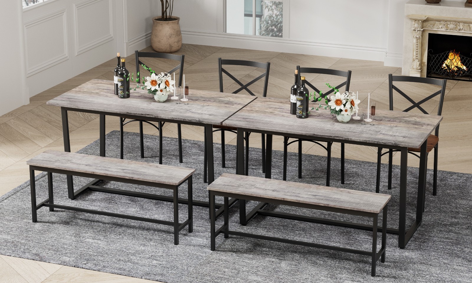 Industrial 4-Pc Table Chair Set Solid Backrest Durable Style