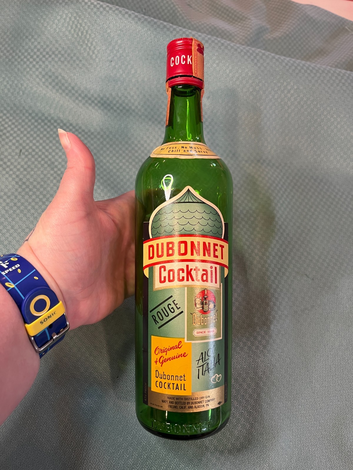 Vintage Dubonnet Decor Display Cocktail Empty Glass Bottle Green