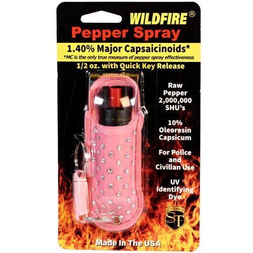 WILDFIRE Pepper Spray - Rhinestone Holster Pink - 1.4% MC 1/2 oz Halo Protection