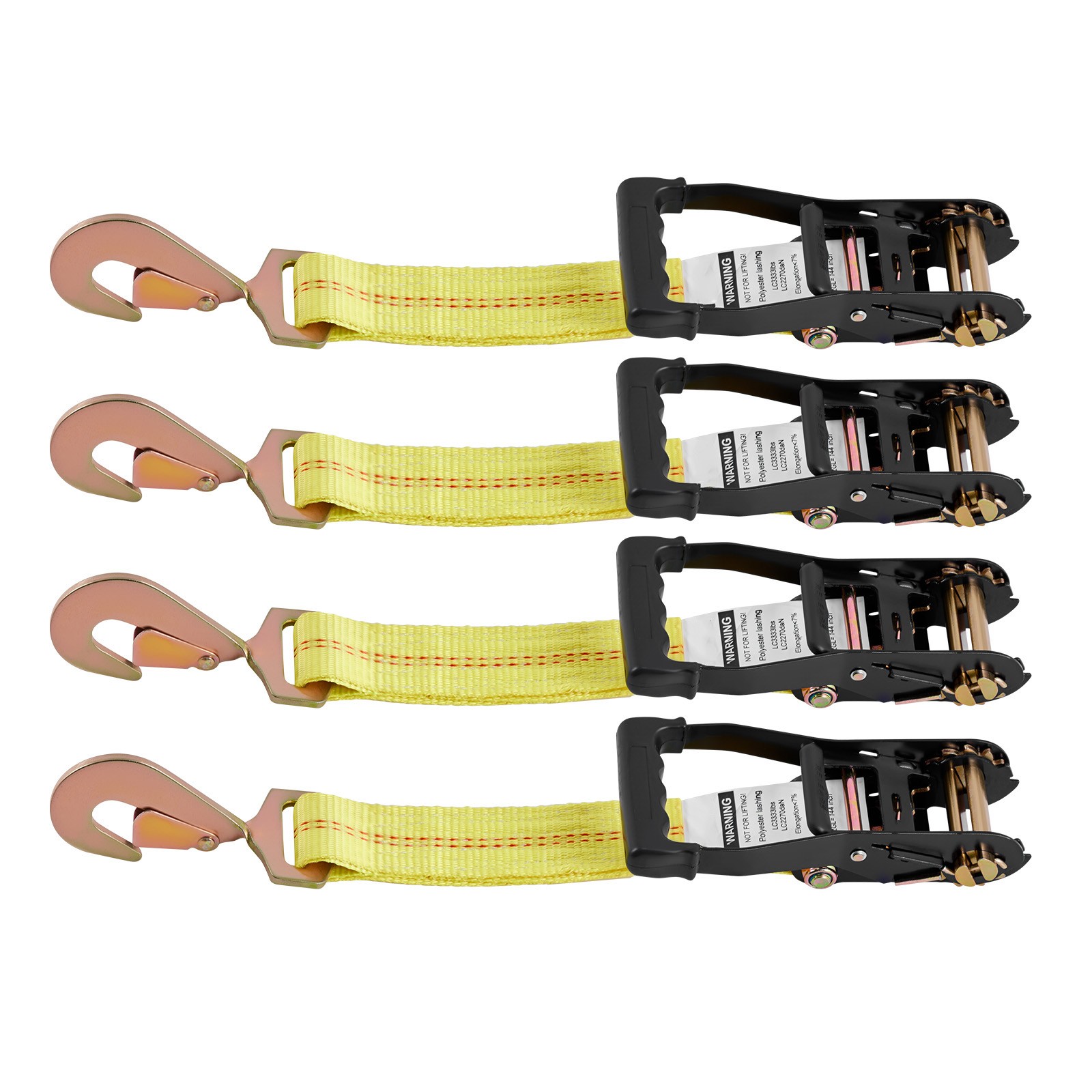 4 Set Wheel Chock Tie-Down Kit Flatbed Ratchet Tie Down Strap w/Spring Hooks