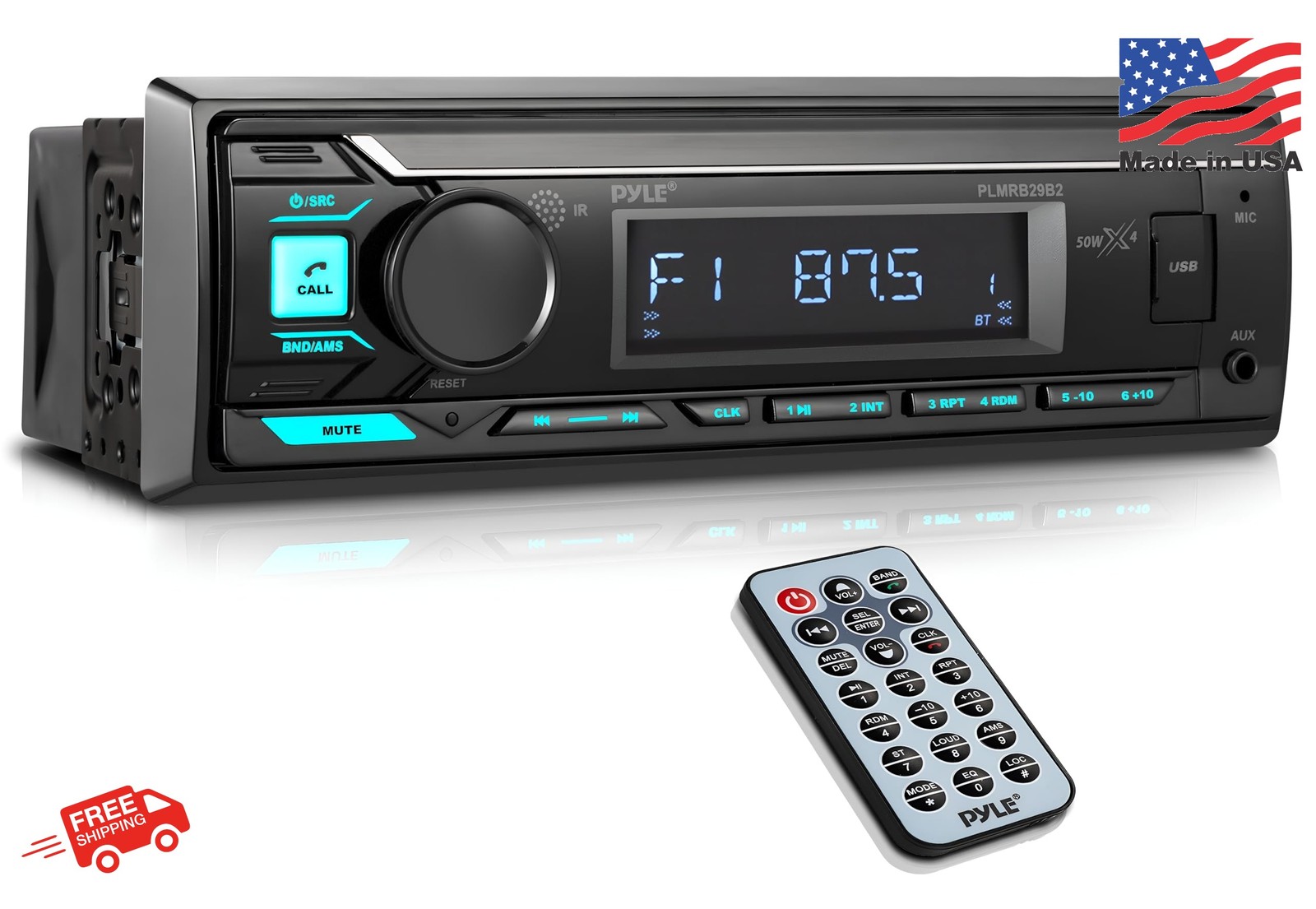 Pyle Marine Bluetooth Stereo Radio - 12v Single DIN Style Boat In dash Radio Rec