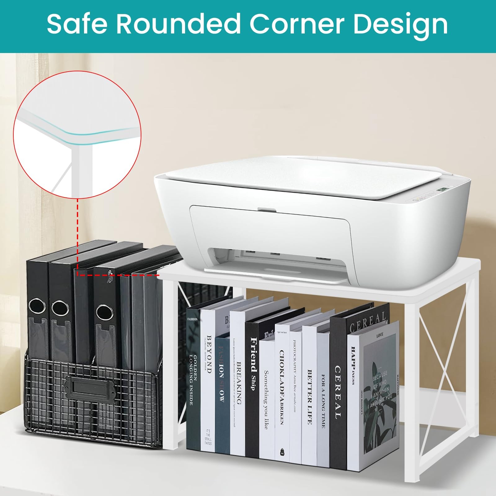 Modern Wood Desktop Printer Stand Storage Shelf Riser Under Desk Table White