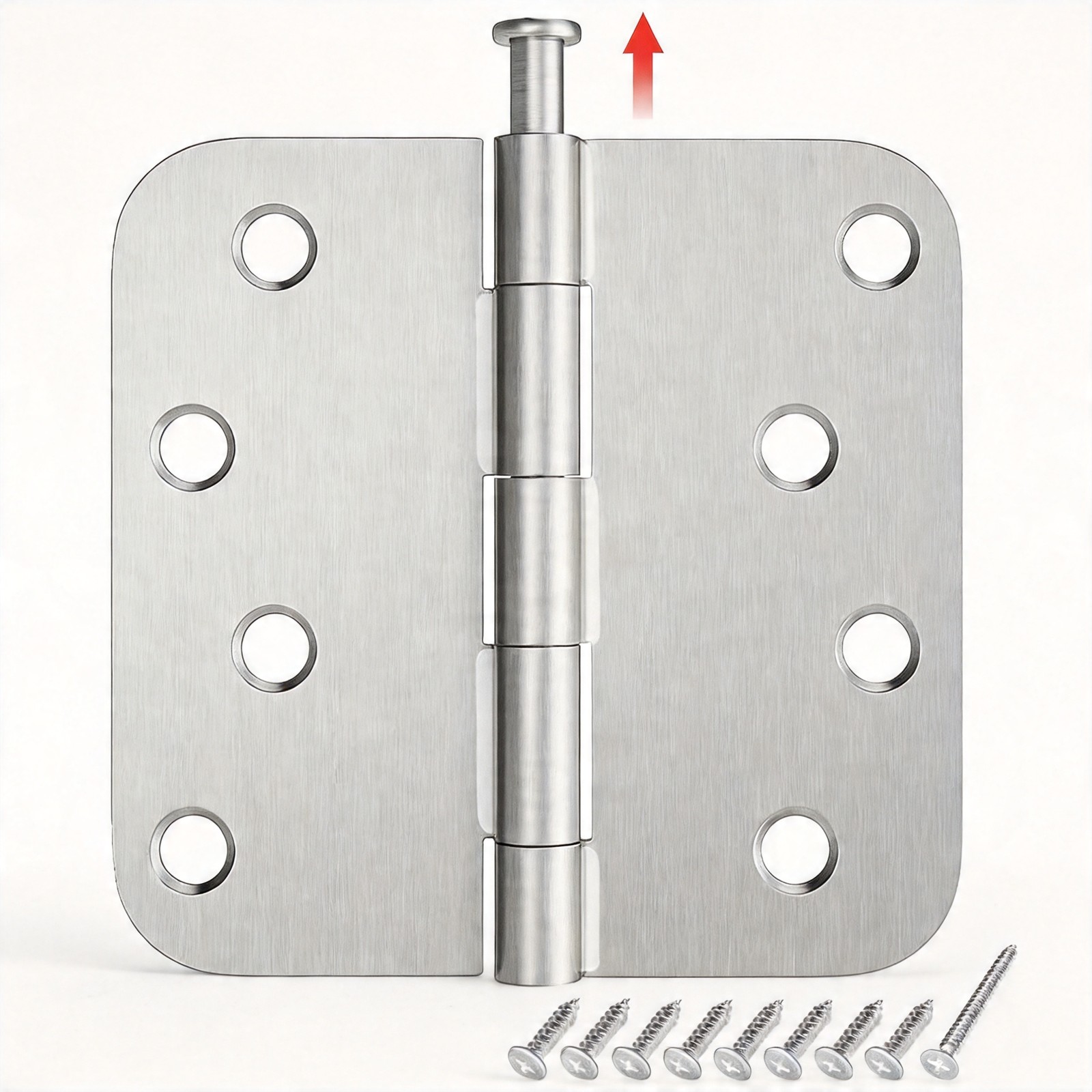 HOSOM 3 Pack Brushed Nickel Door Hinges 4" x 4" 5/8" Radius Heavy Duty Steel