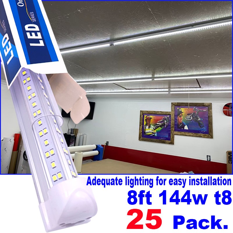25Pack 8 Foot LED Shop Light Fixture 8ft T8 LED Tube Light 8' 144w Garage Light