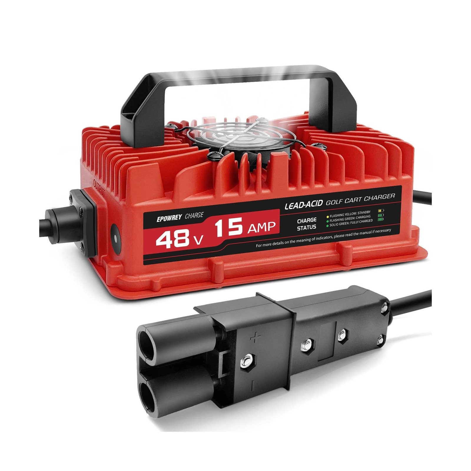 EPOWREY 15 Amp 48 Volt Golf Cart Battery Charger for Yamaha G19-G22 with 2-Pi...