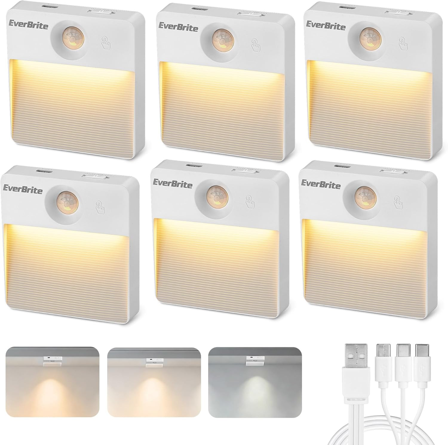 Rechargeable Square Motion Sensor LED Night Light, Motion Activated LED Night Li
