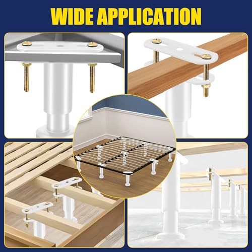 4 Pcs Adjustable Height Bed Support Legs [with Screws] 3.15-4.72 Inch White