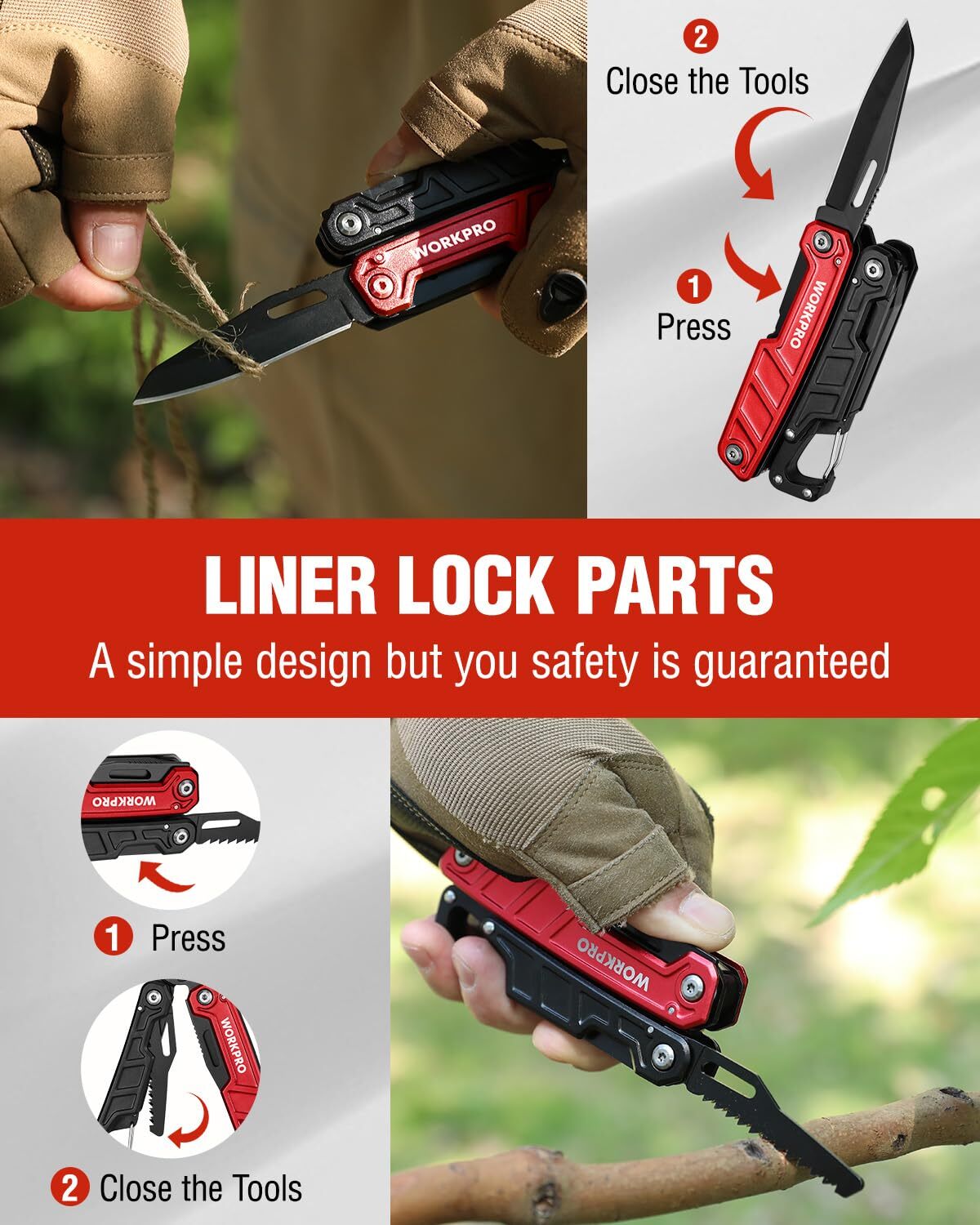 WORKPRO 11 in 1 Multitool Pliers with Safety Lock-Camping Tool Multi Tool Knives