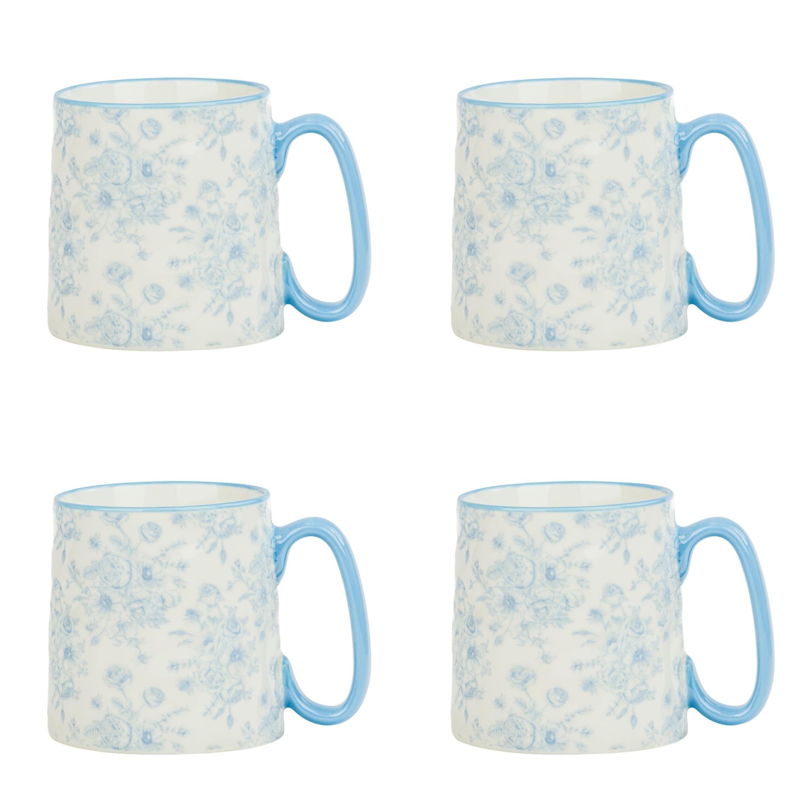 10 Strawberry Street Bella Mug, Blue Toile, Set of 4