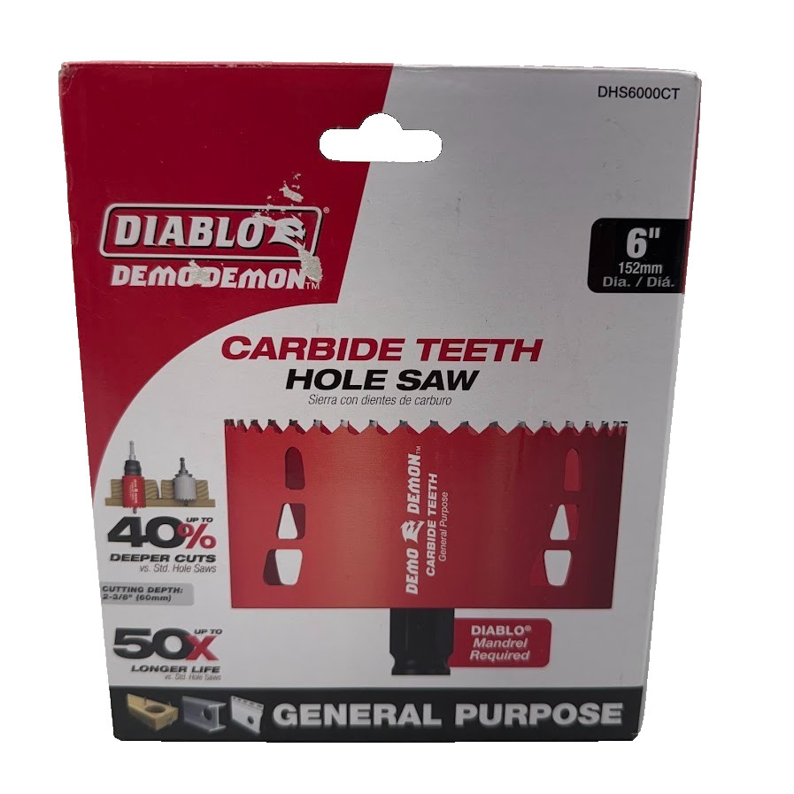 DIABLO 6 in. Carbide-Tipped Hole Saw with 2-3/8 in. Cutting Depth DHS6000CT