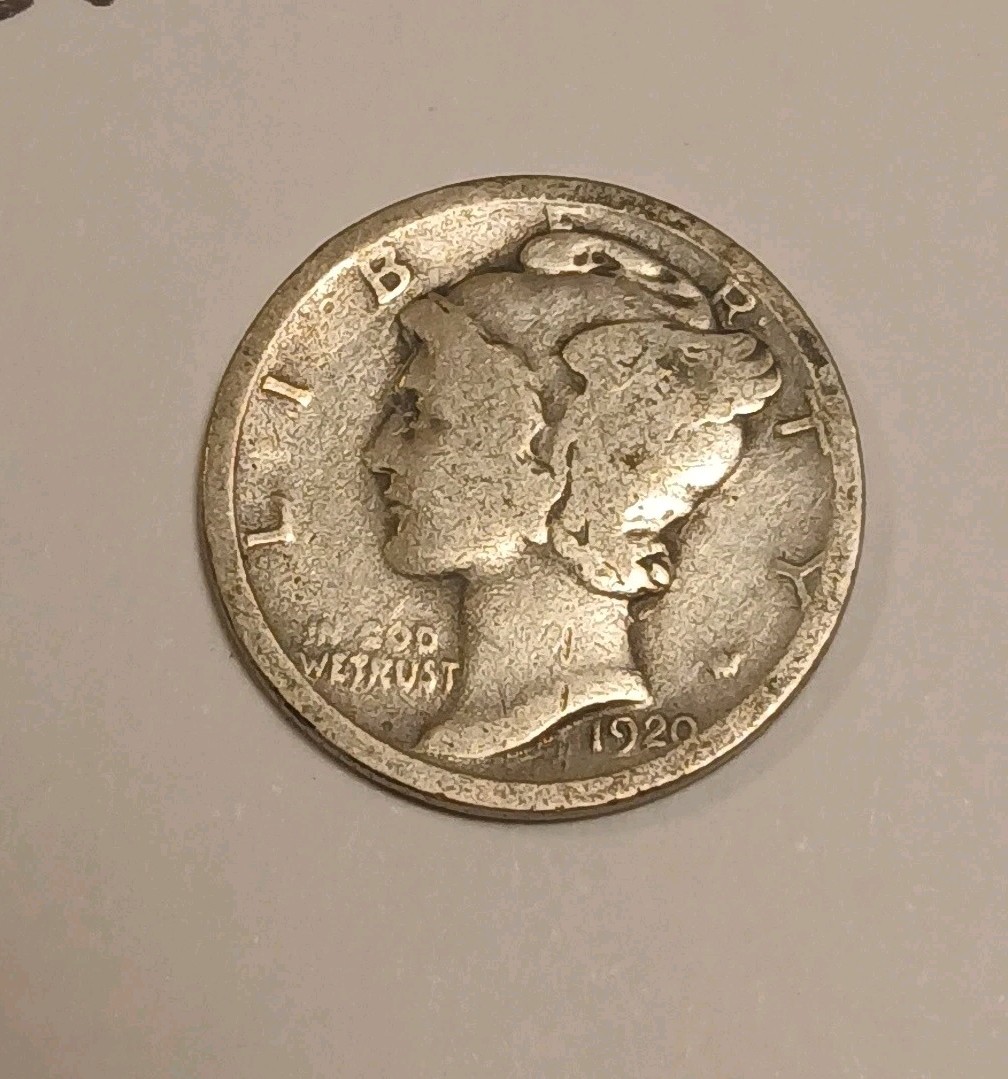 1920 (P) Mercury Dime Very Good 90% Silver 10c  Winged Liberty US Coin