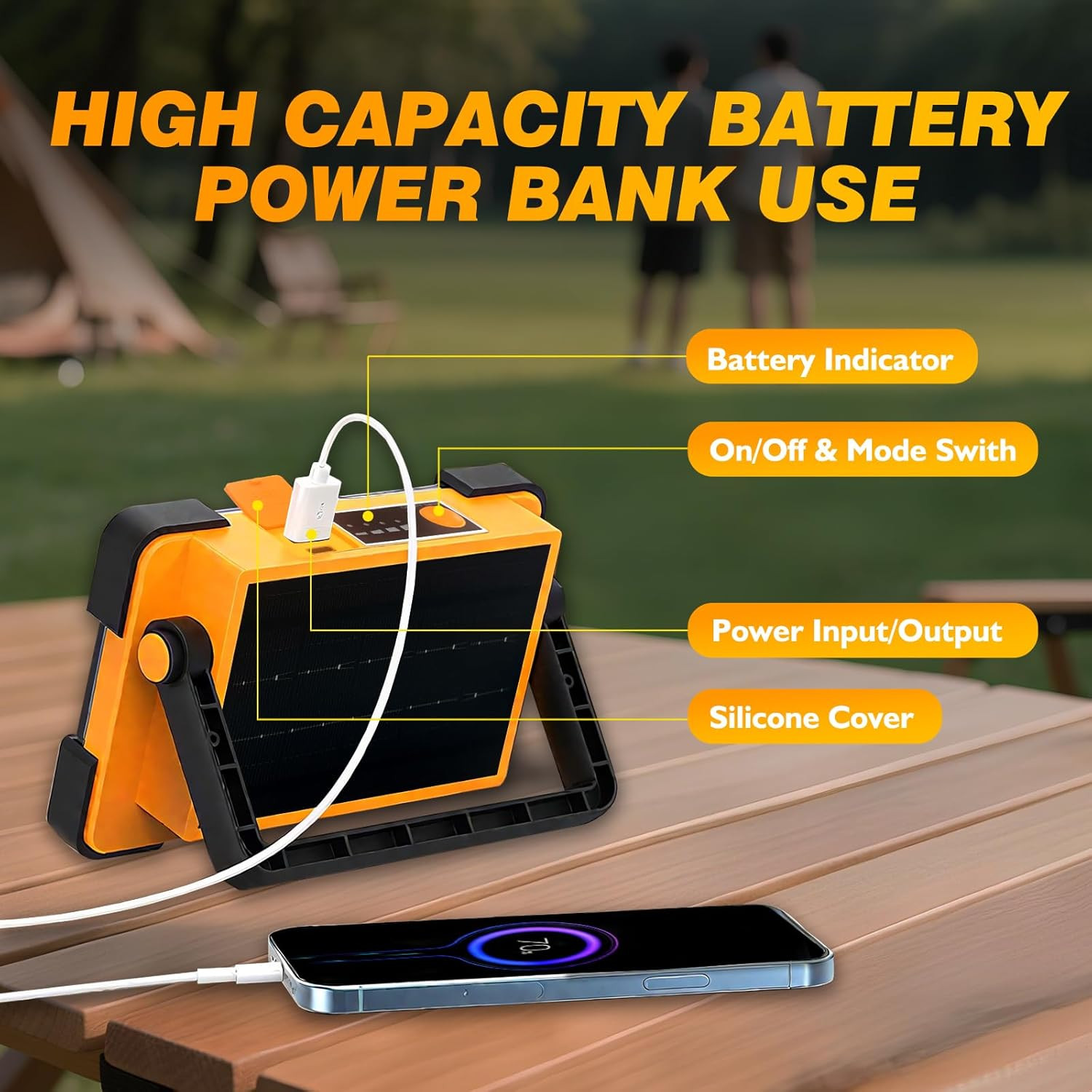 120W Solar Rechargeable Work Light, 144 LED 10000LM Led Work Light with 4 Modes,