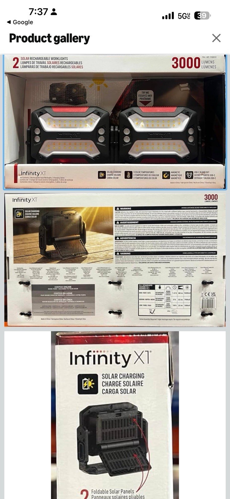 Infinity X1 Solar Rechargeable 3000lm LED Worklight 2-Pack Magnetic USB-C