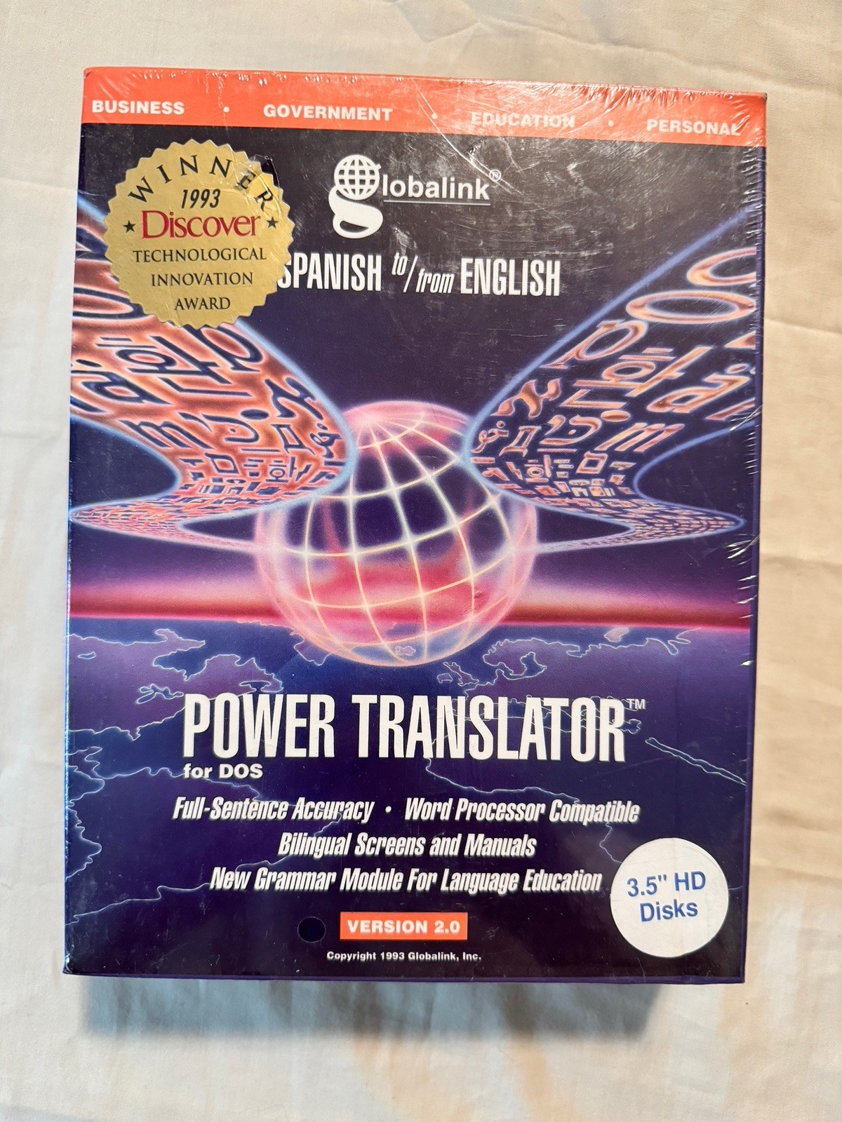 Vintage Power Translator 2.0 for DOS Spanish to English 3.5” HD Floppy Disks NOS