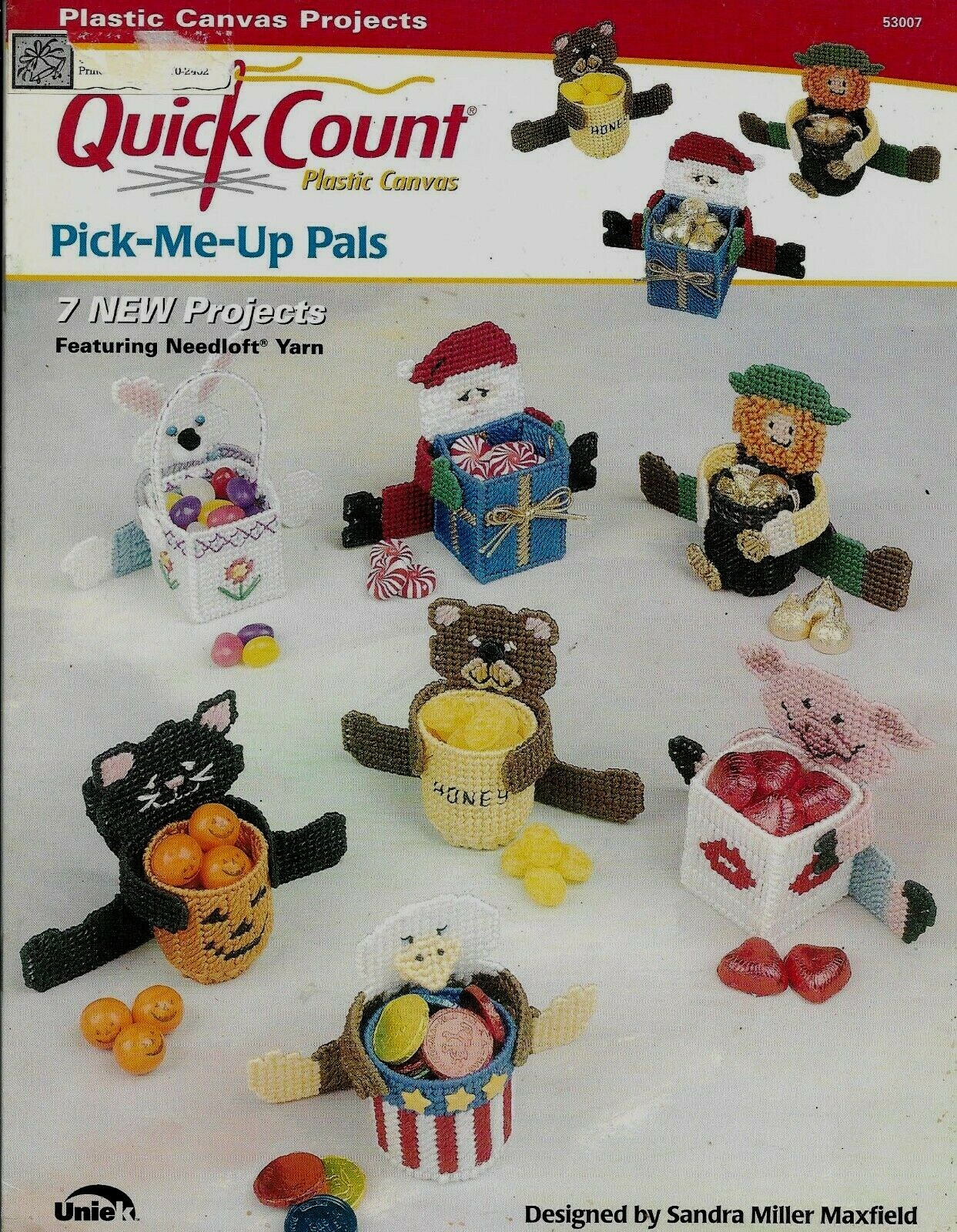 USED PICK ME UP PALS SANTA EAGLE BUNNY CAT BASKETS PLASTIC CANVAS PATTERN BOOK