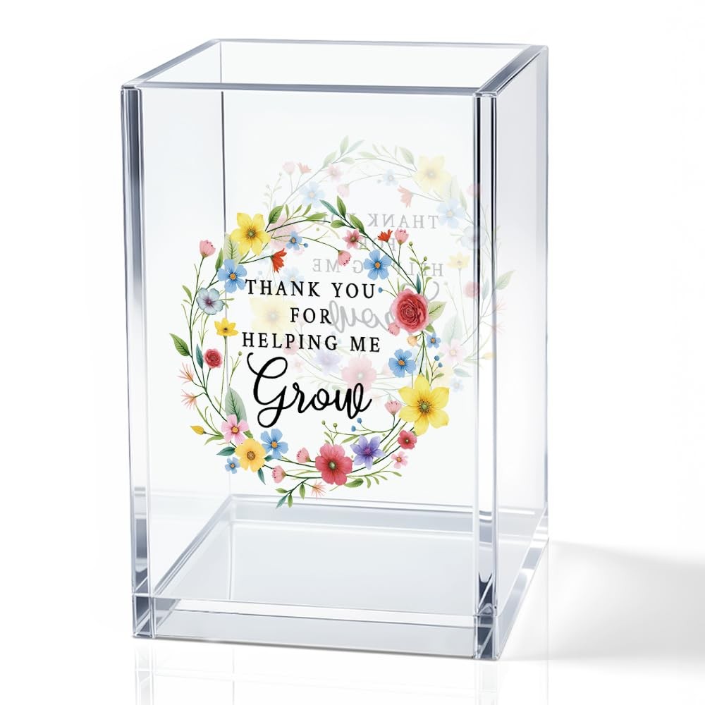 Thank You For Helping Me Grow Acrylic Cosmetic Pencil Holder Cup, Floral Pen ...
