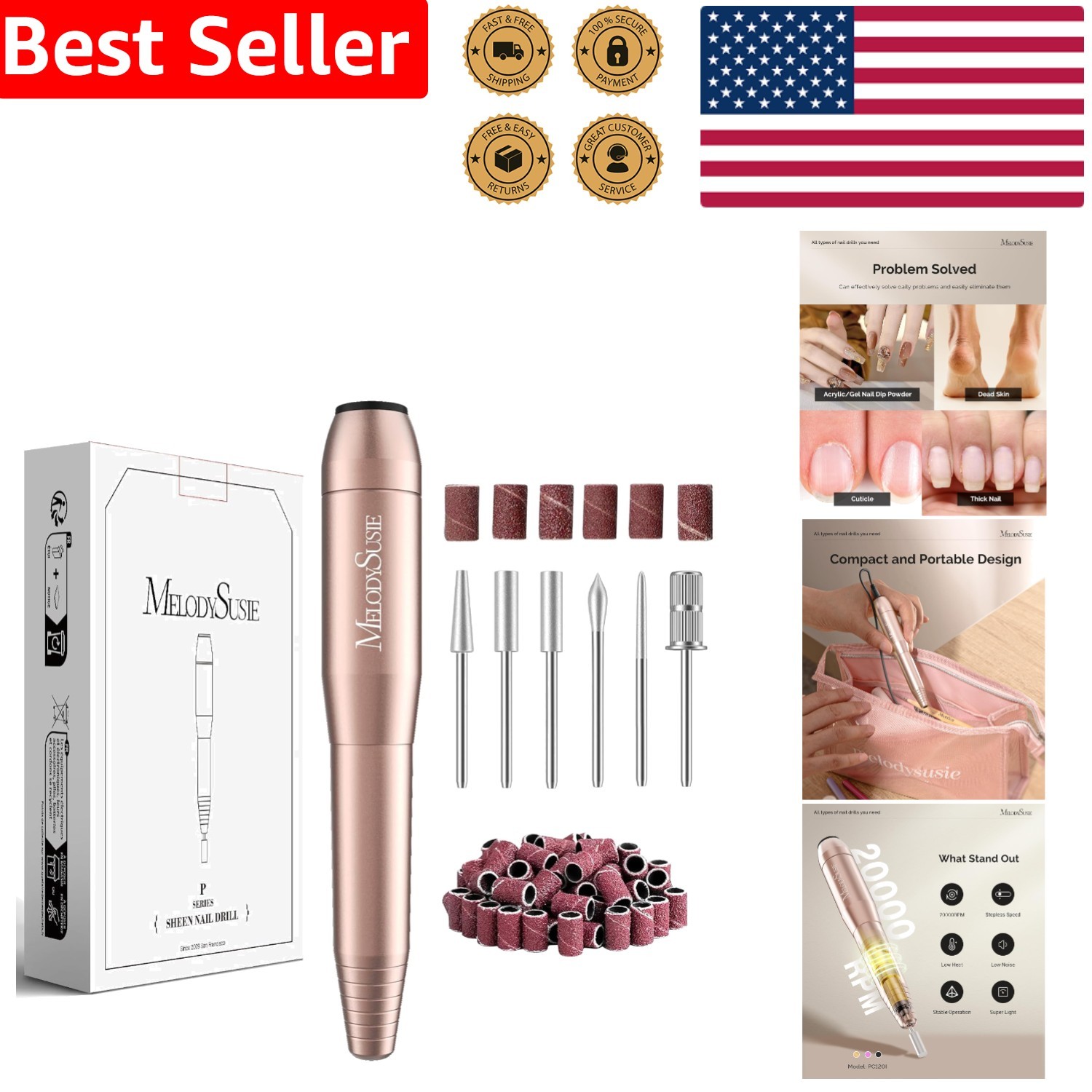 Lightweight and Quiet Nail Drill at 20000RPM - Perfect for Beginners & Travel