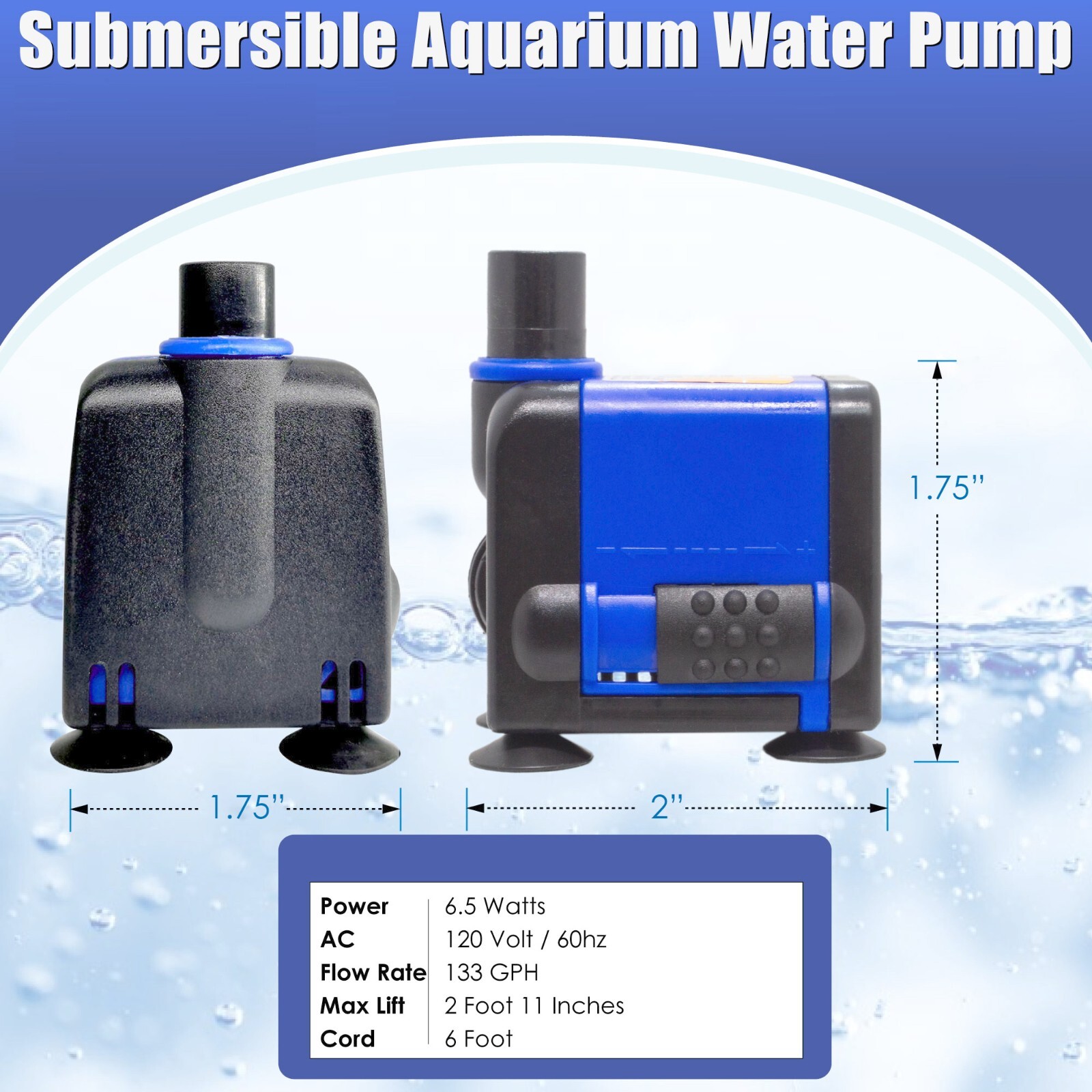 133 GPH Adjustable Submersible Powerhead Water Pump 1pc.