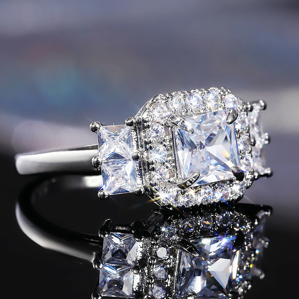 Fashion 925 Silver Filled Ring Cubic Zircon Wedding Engagement Jewelry Sz 6-10