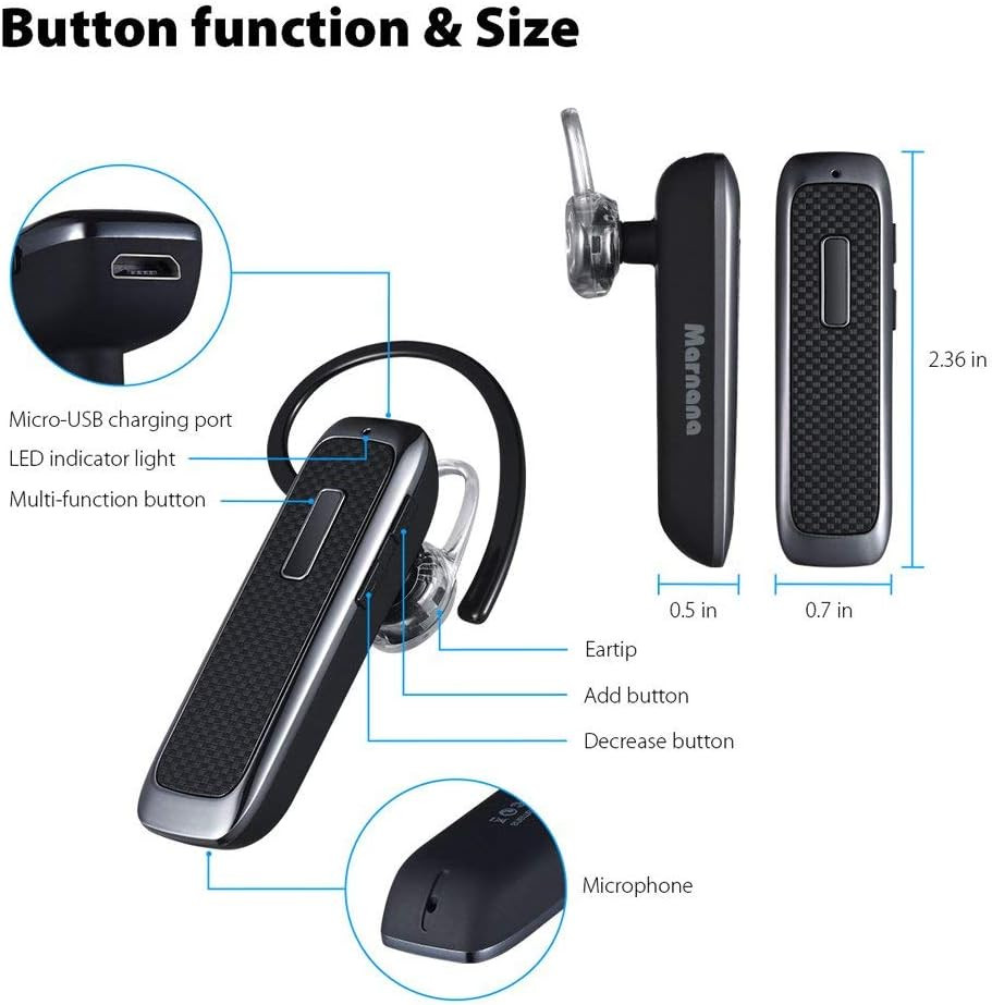 Bluetooth Headset, Hands-Free Wreless Bluetooth Earpiece with 18 Hours Playtime