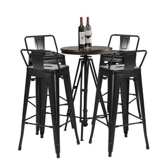 30 Inch Set of 4 Metal Counter Height Barstools with Low Back and Rubber Feet-Bl