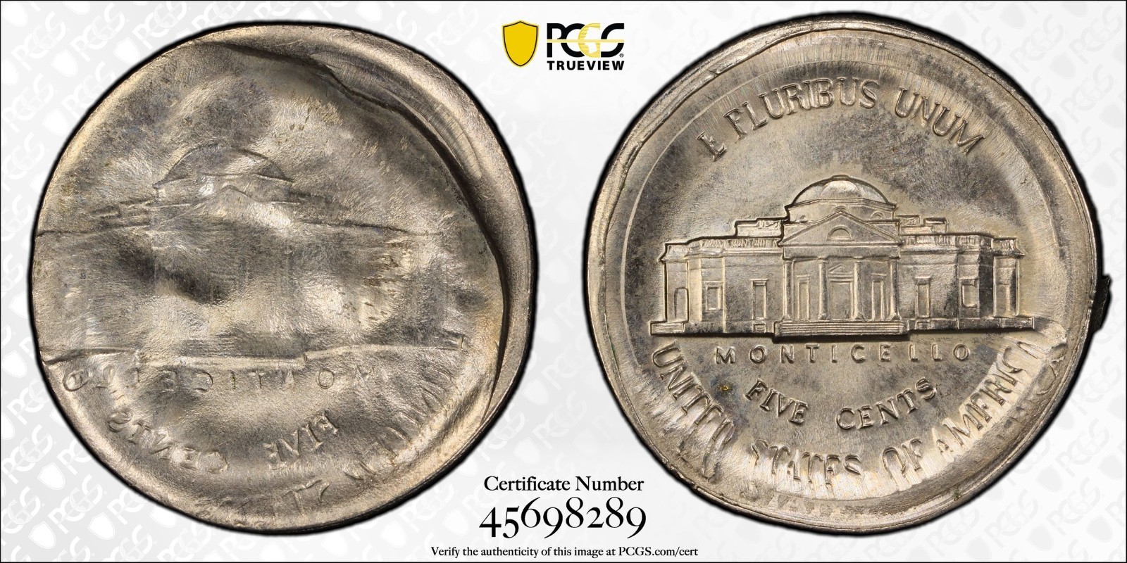 5c Double Struck Broadstruck 95% Brockage Reverse MULTI Min Error Coin PCGS MS64
