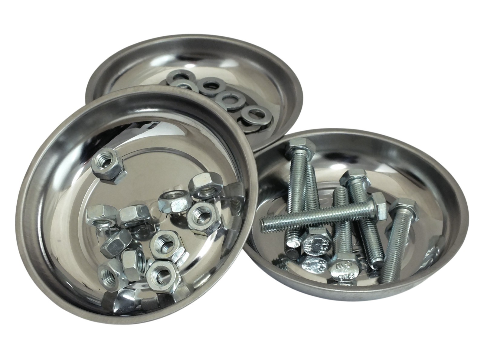 3pc Magnetic Parts Trays Stainless Steel 115mm 4" Round Dish Nuts Bolts Screws