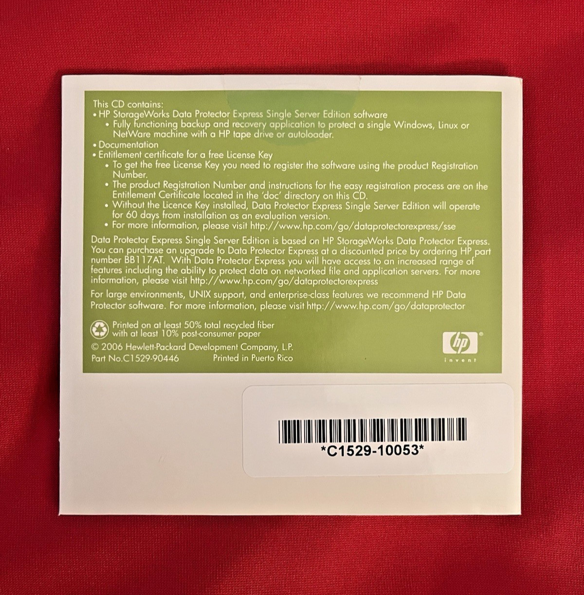 HP Data Protector Express Single Server Edition 2006 C1529-10053 Factory Sealed!