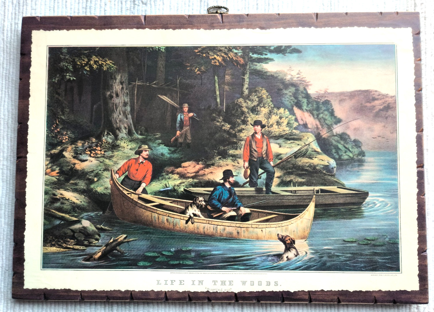 2Sides LifeofaHunter+LifeintheWoods Antique Currier&Ives Framed on Wood
