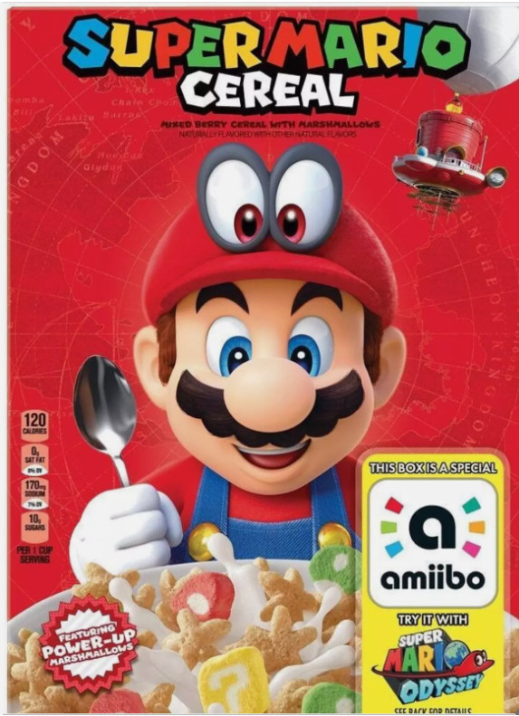 2018 Super Mario Cereal Amiibo Box Cereal-Comes with tracking and protected Box