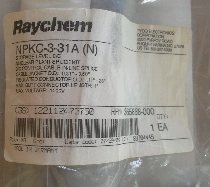 RAYCHEM 3/C IN LINE SPLICE KIT sealed factory bag NPKC-3-31A (N) NUCLEAR 0.6" OD