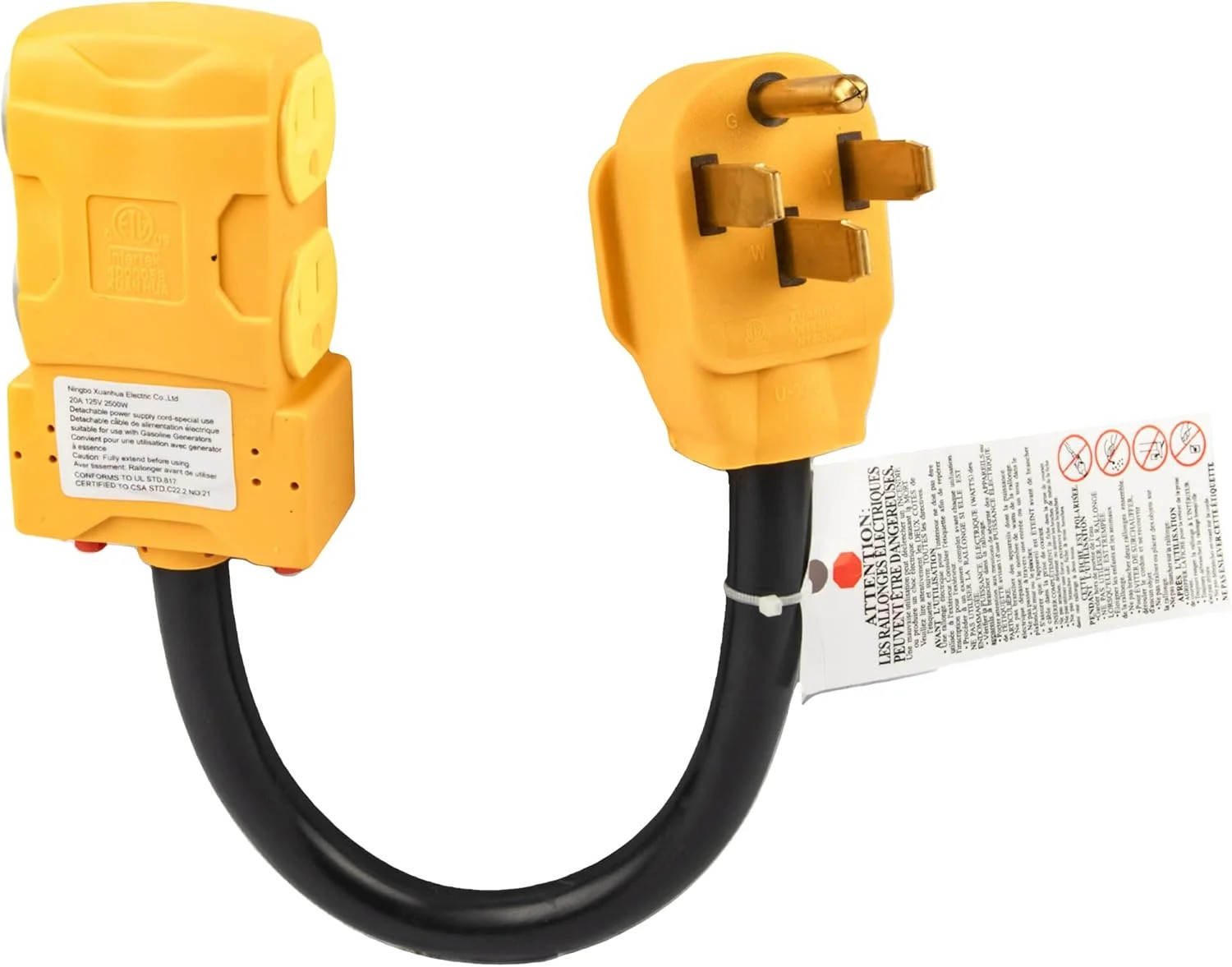 MECMO 50 Amp to 20 Amp 110V RV Distribution Adapter, NEMA 14-50P to 4 X 5-20R/15