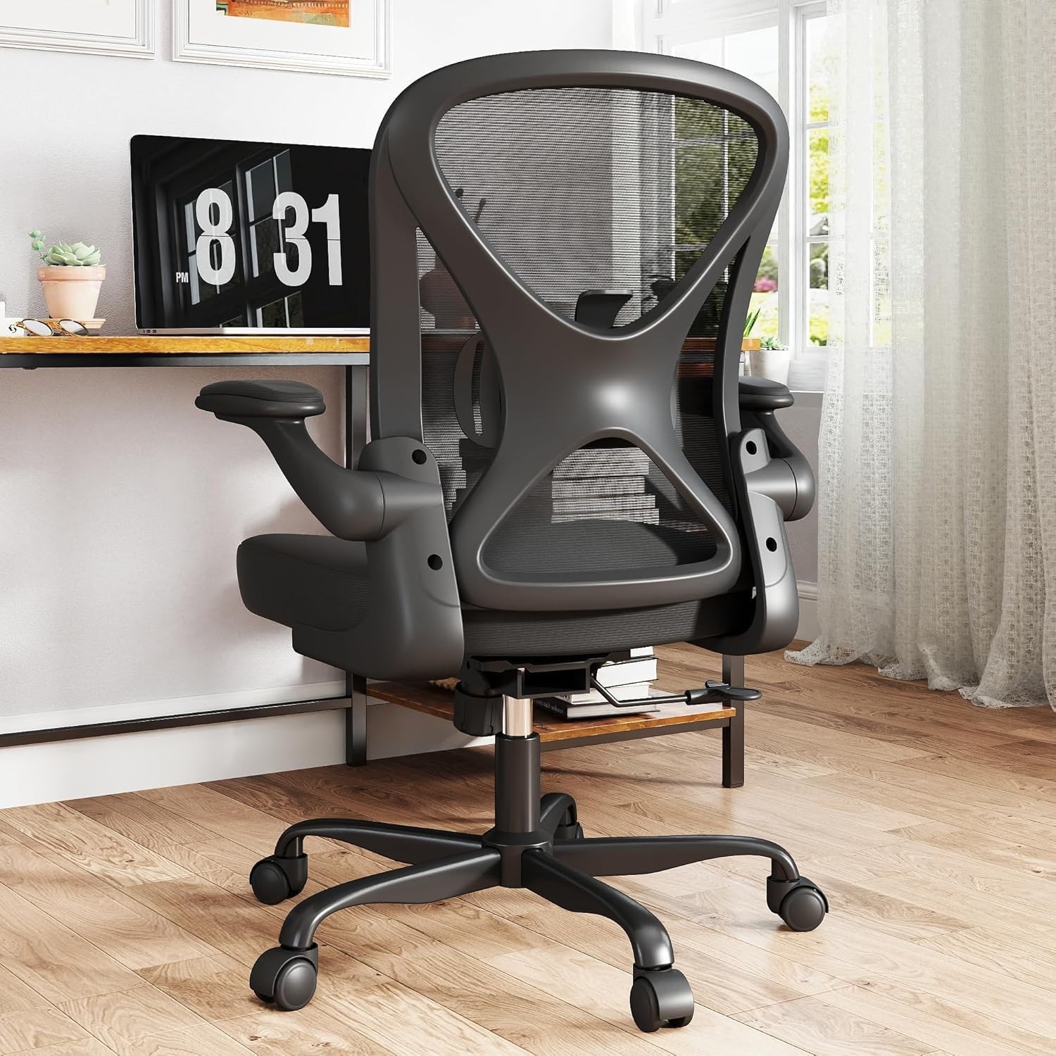 Mesh Office Chair W/ Adjustable Lumbar Support & Flip-up Arms Ergonomic Home