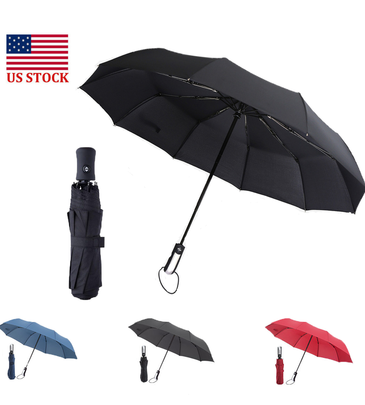 Umbrella Automatic Black Anti-UV Sun/Rain Windproof 3 Folding Compact Umbrella