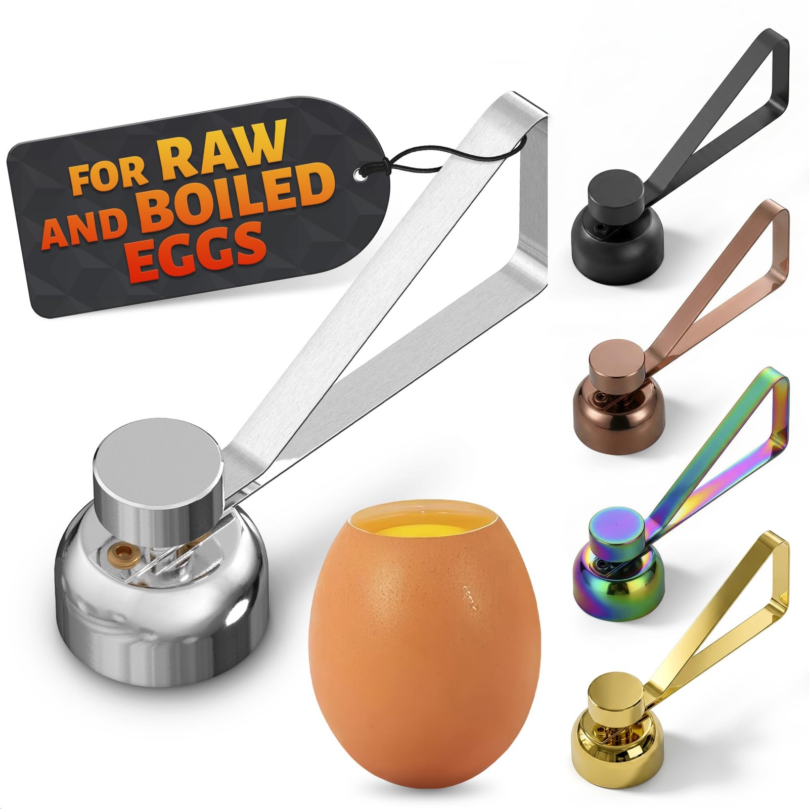 Egg Cracker Tool for Raw Eggs — Shell 3.94 x 2.3 x 1.3 IN, Steel Gray