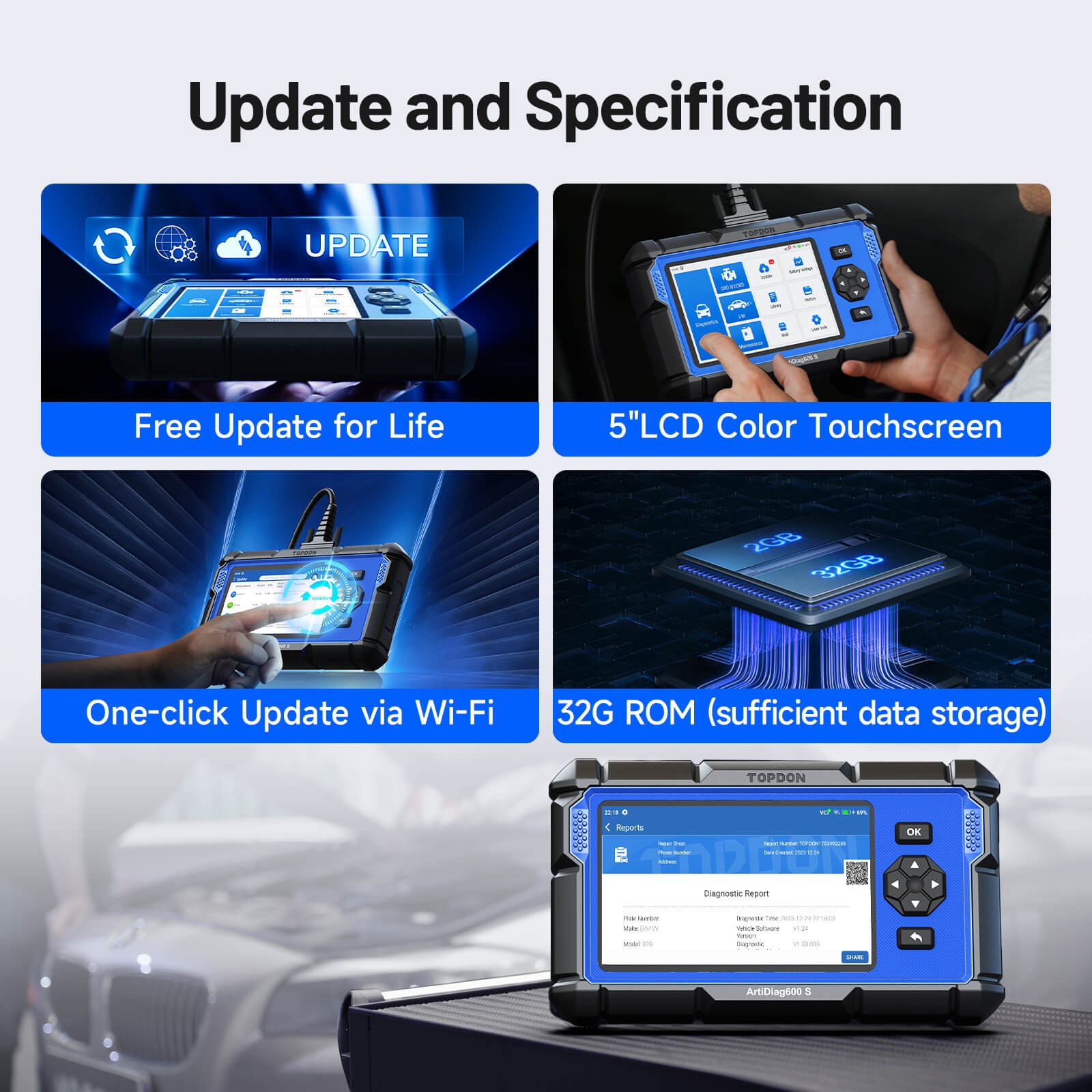 TOPDON AD600S Professional Vehicle Diagnostic Scanner Tool Engine ABS SRS TPMS