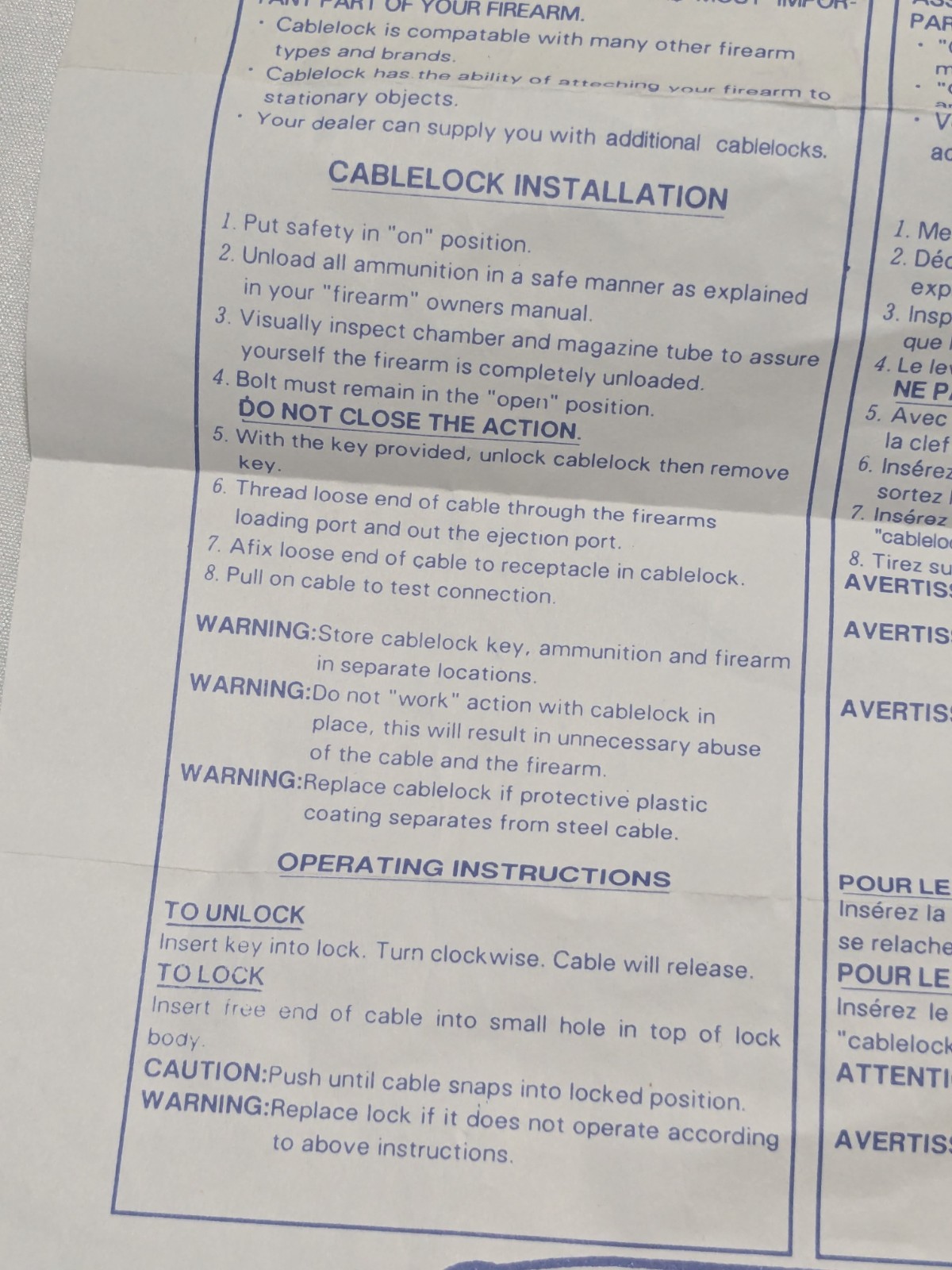 Cable Gun Firearm Lock Blue Instructions 2 Keys