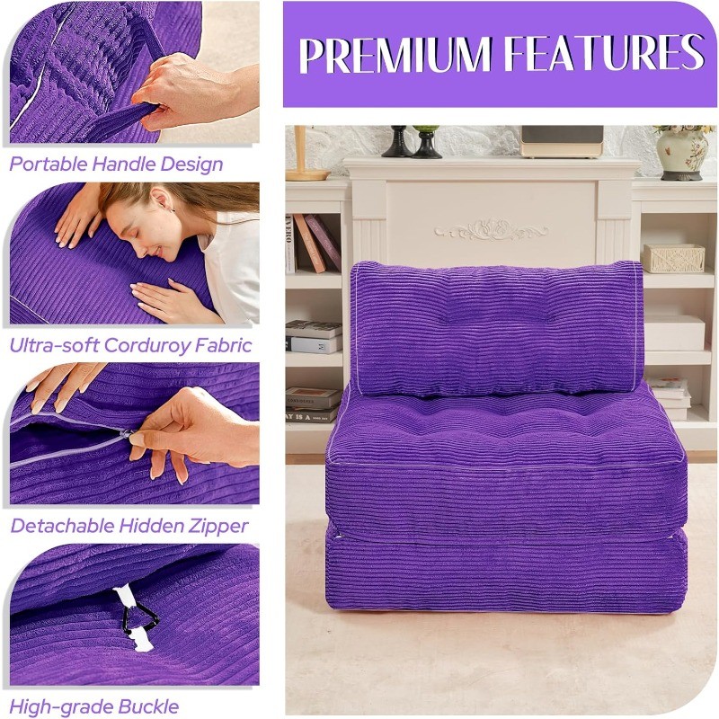 Folding Sofa Bed, Convertible Sleeper Chair Bed w/Dual-Pillow & Handle, Foldable