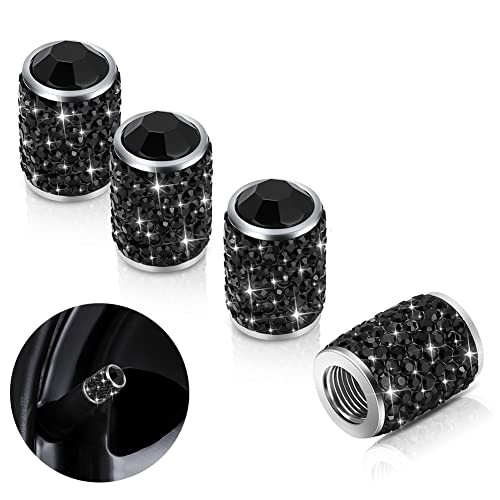 Bling Tire Stem Valve Caps, Crystal Tire Caps Shinny Rhinestone Universal Black