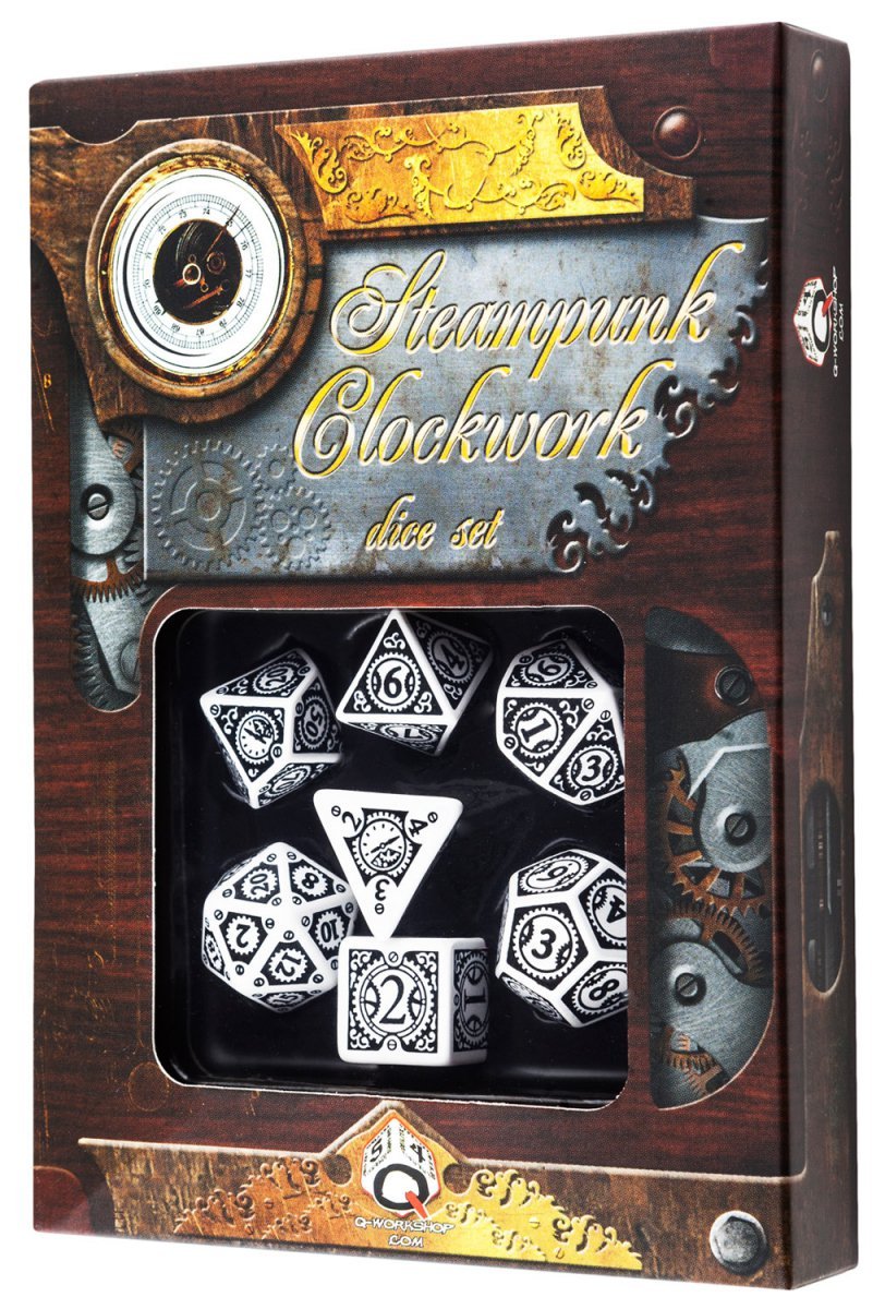 Q-workshop 7 Dice Set of White & Black Clock Steampunk SSTC02