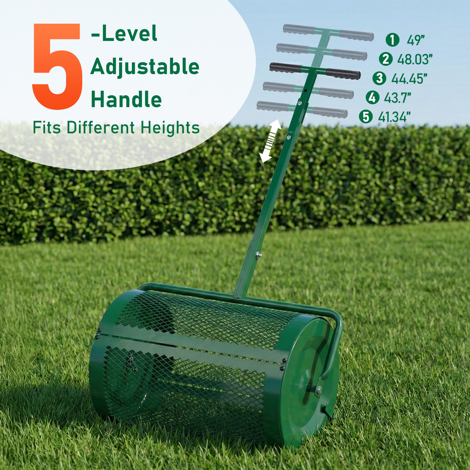 24" 30" Compost Spreader Peat Moss Spreader Roller Lawn Spreader