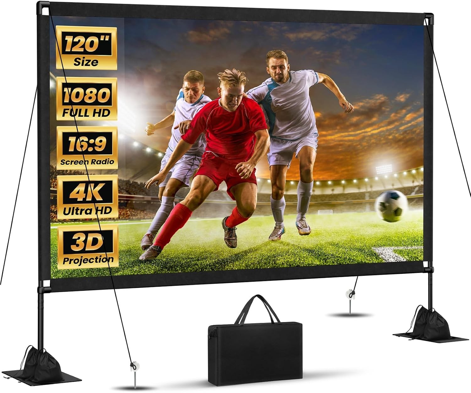 120inch Projector Screen with Stand Portable Projector -Front/Rear16:9 4K HD