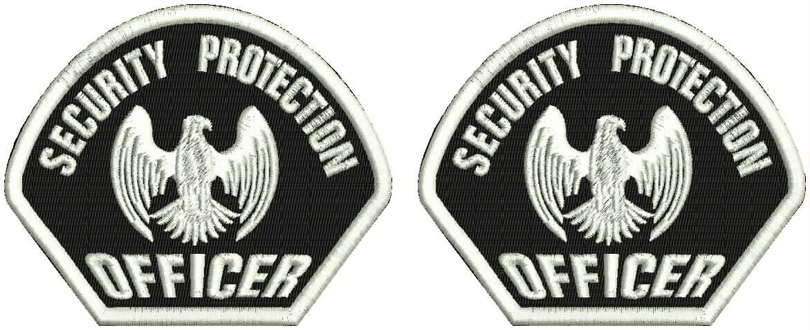 SECURITY PROTECTION OFFICER EMBROIDERY SHOULDER 3.5X4.5  SEW ON  WHITE