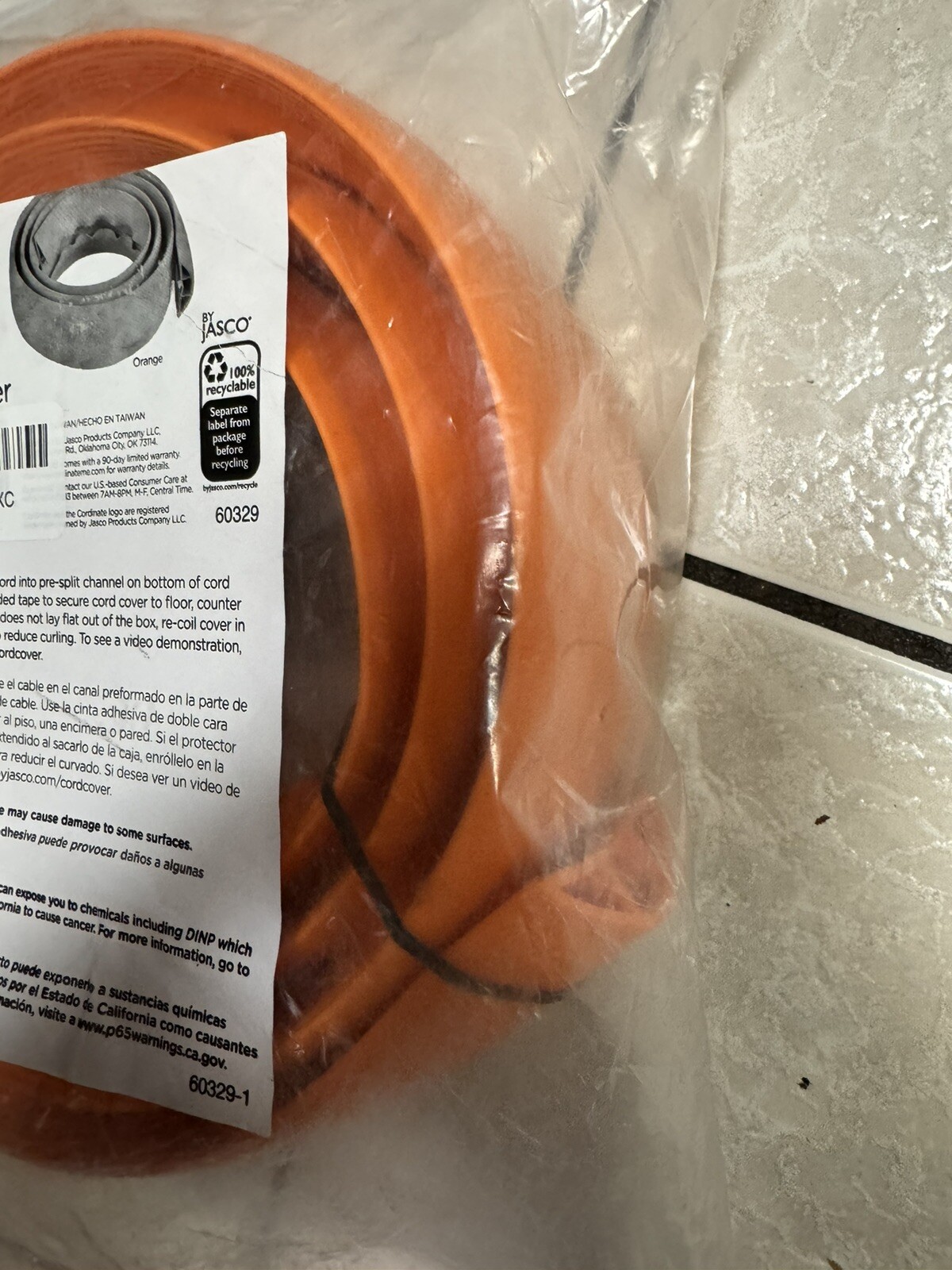 Jasco Cordinate 6ft PVC Cord Cover Orange Cable Protector