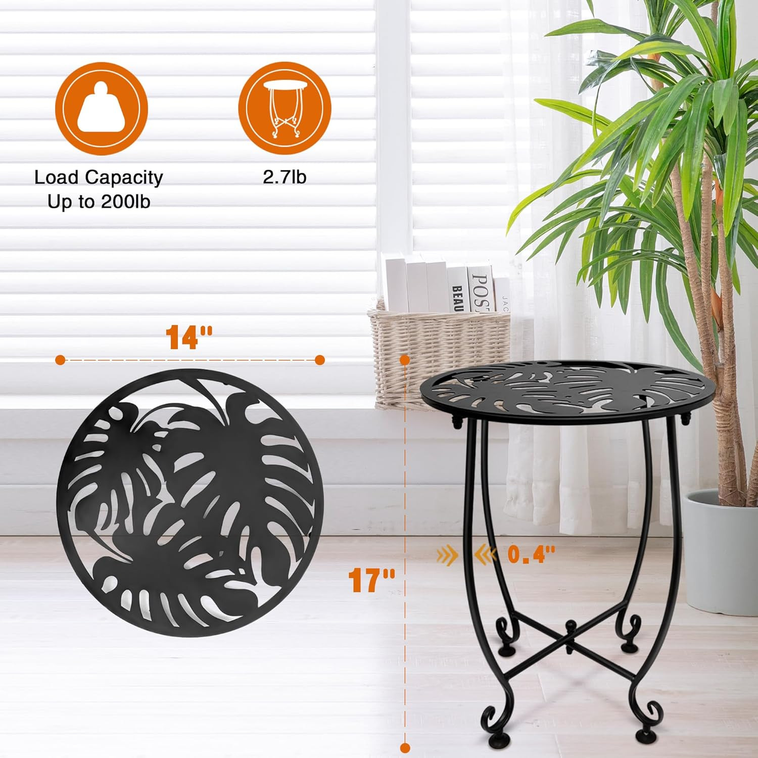 Outdoor Side Table for Small Spaces, Versatile 14 Inch round Metal End Table for