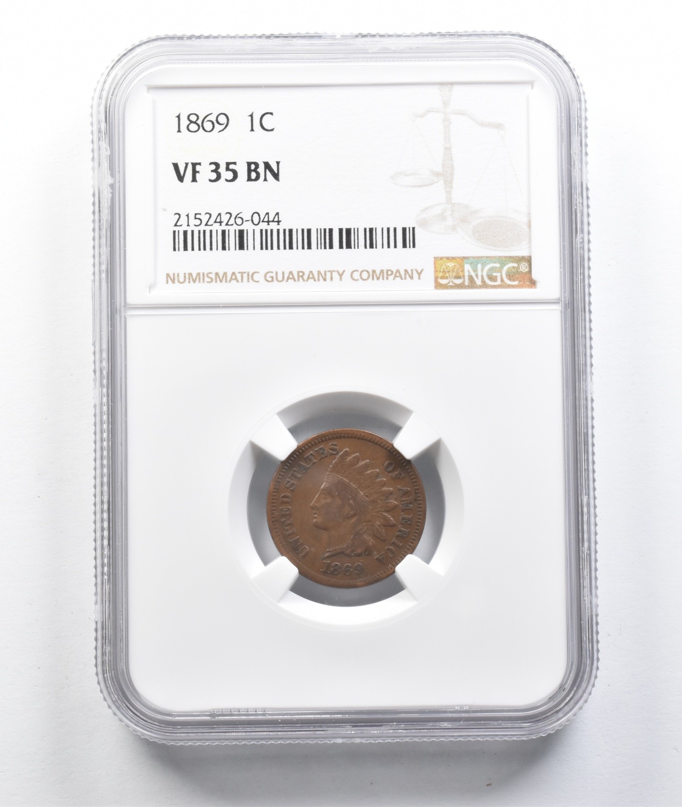 1869 Indian Head Cent VF35 BN NGC *0451