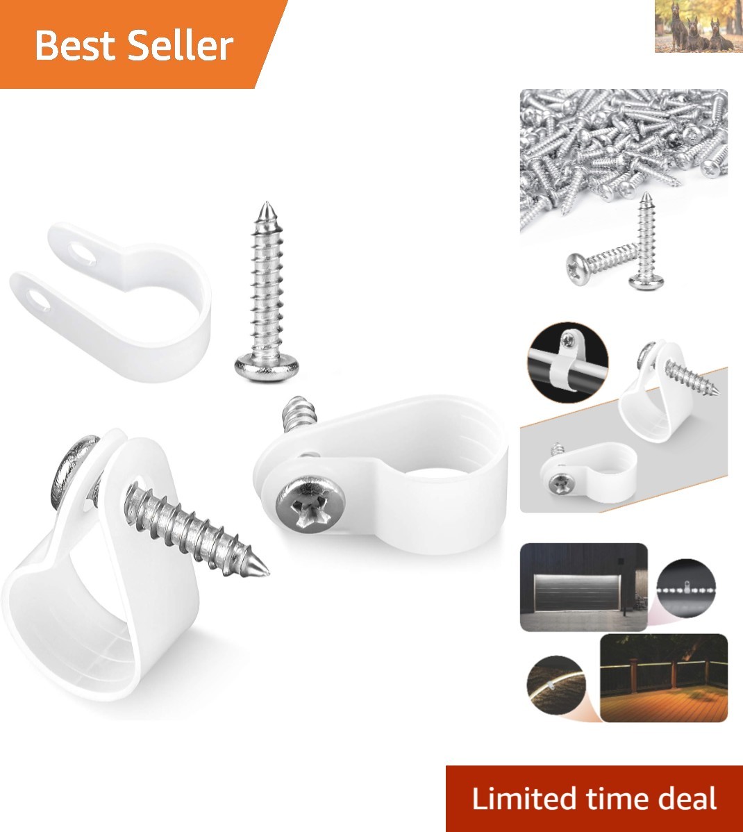 100 Pack 1/2 Inch P-Style Cable Clips with Rust-Resistant Stainless Steel Screws