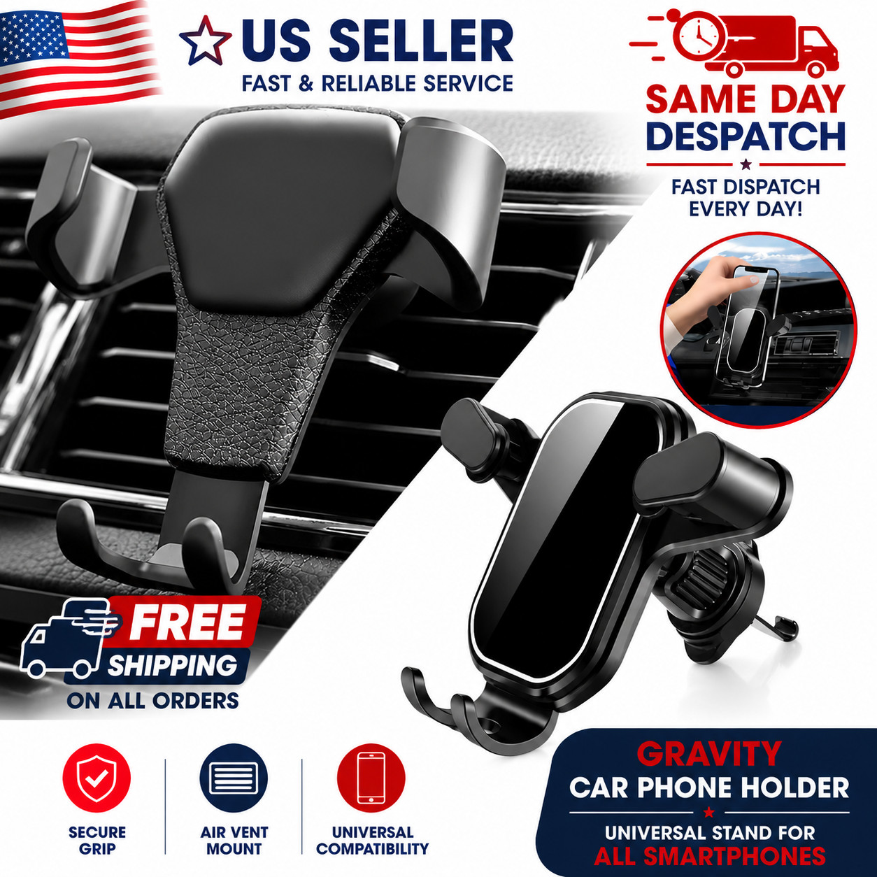 Gravity Car Mount Phone Holder Air Vent Universal Stand for All iPhone Samsung