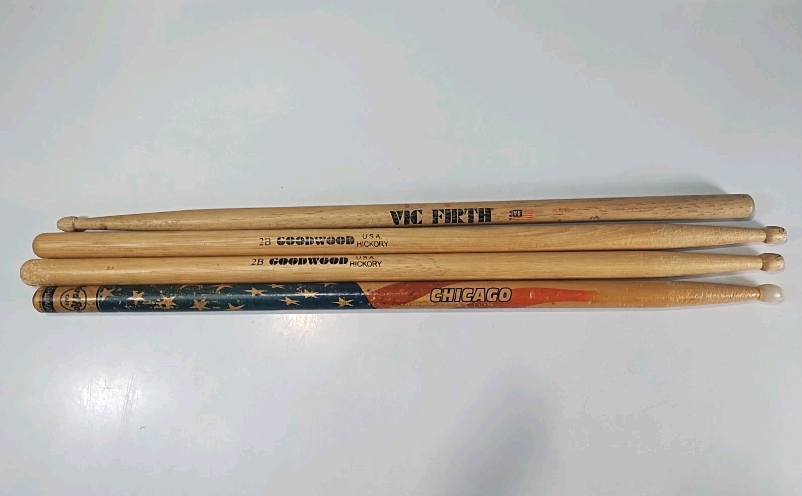 Lot of 4 Drum Sticks (Vic Firth, Hard Rock Chicago, Goodwood) Wood Drumstick