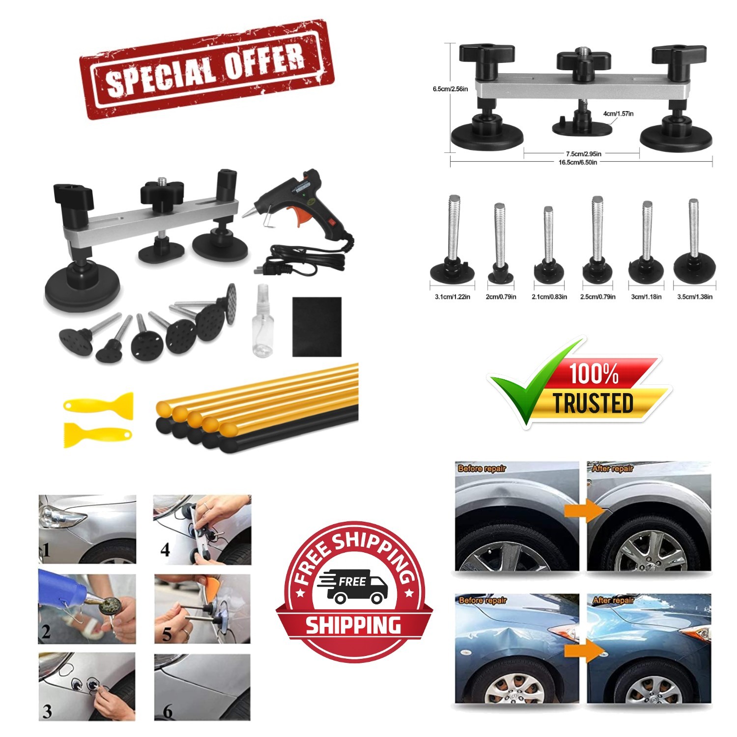 Compact Dent Puller Set with Bridge System for Cars & Appliances - 1.87 lbs